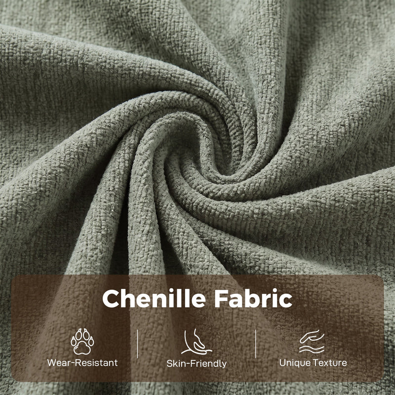 Macro shot of the textured chenille weave with unique texture label