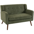 Homcom dark green corduroy 2 seater loveseat sofa with wood legs, studio shot
