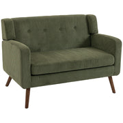 Homcom dark green corduroy 2 seater loveseat sofa with wood legs, studio shot