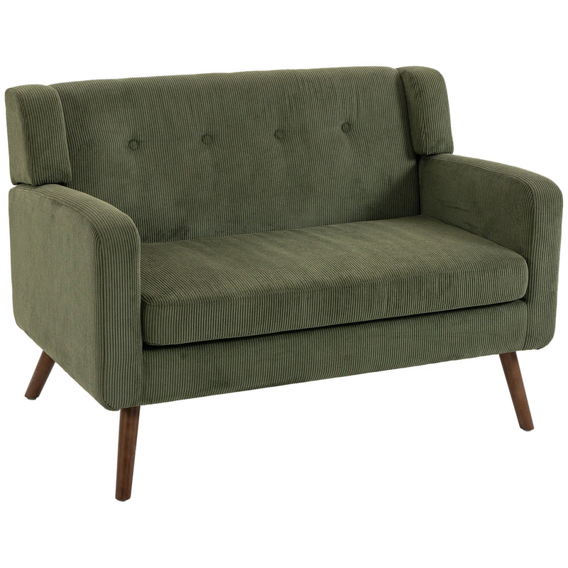 Homcom dark green corduroy 2 seater loveseat sofa with wood legs, studio shot