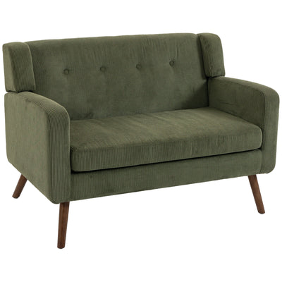 Homcom dark green corduroy 2 seater loveseat sofa with wood legs, studio shot