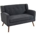 Homcom dark grey corduroy 2 seater loveseat with walnut-effect wooden legs on a white background