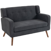 Homcom dark grey corduroy 2 seater loveseat with walnut-effect wooden legs on a white background