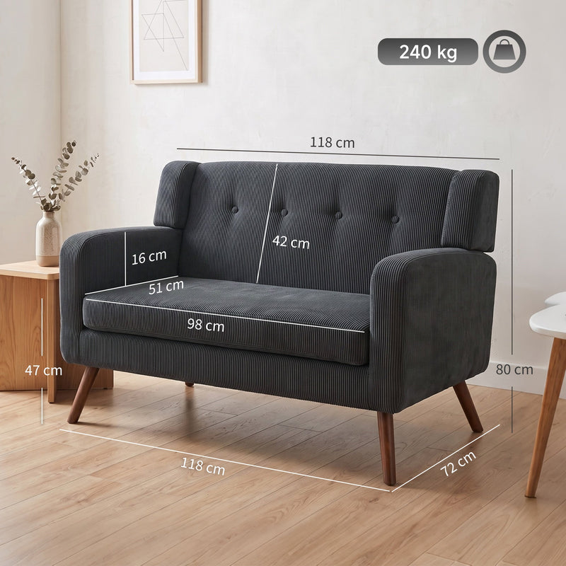 Dimensions diagram showing the loveseat 118 cm wide, 72 cm deep and 80 cm tall