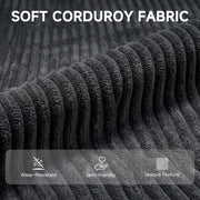 Close-up of the ribbed corduroy fabric marked wear-resistant, skin-friendly and unique texture