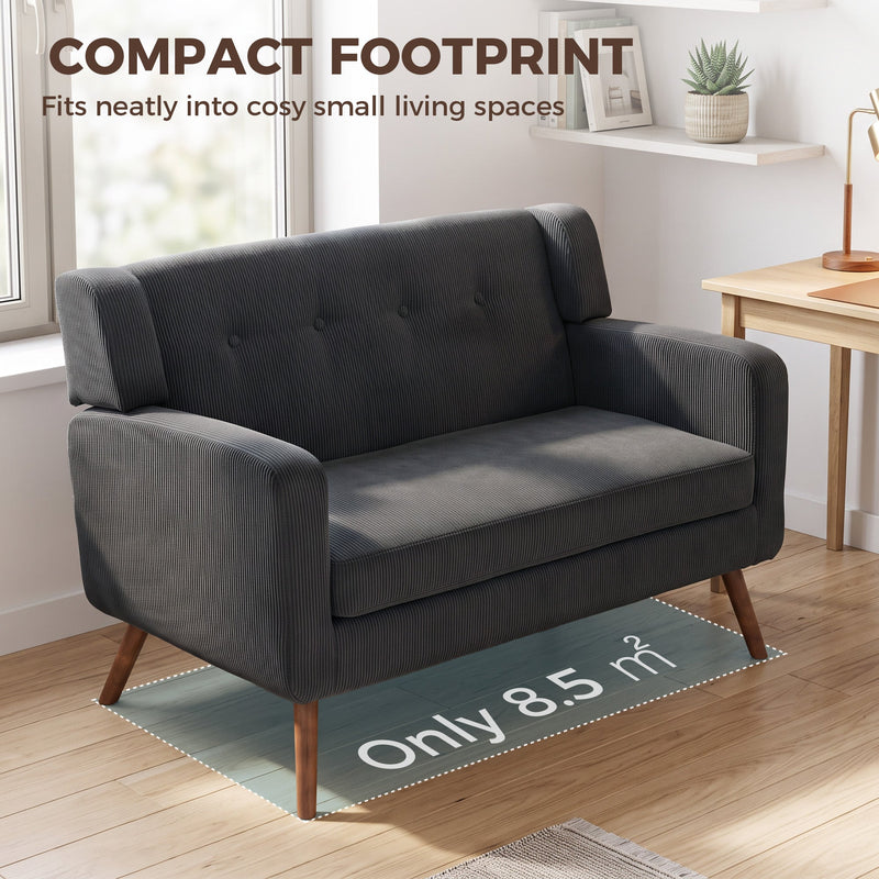 Compact footprint panel showing the loveseat taking up only 8.5 square metres