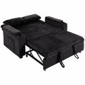Homcom 2 seater corduroy sofa bed in black, pulled out to show the bed section