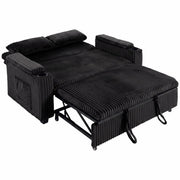 Homcom 2 seater corduroy sofa bed in black, pulled out to show the bed section