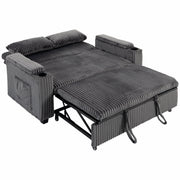 Homcom 2 seater corduroy sofa bed in dark grey, pulled out to show the bed section