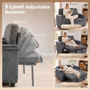 Infographic showing the 5-level adjustable backrest in sofa, lounger and bed modes