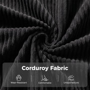 Close-up of the black corduroy fabric texture, wear-resistant and comfortable