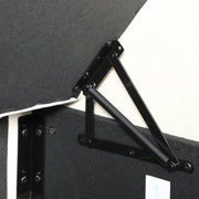 Close-up of the metal lift-up hinge and spring mechanism under a seat