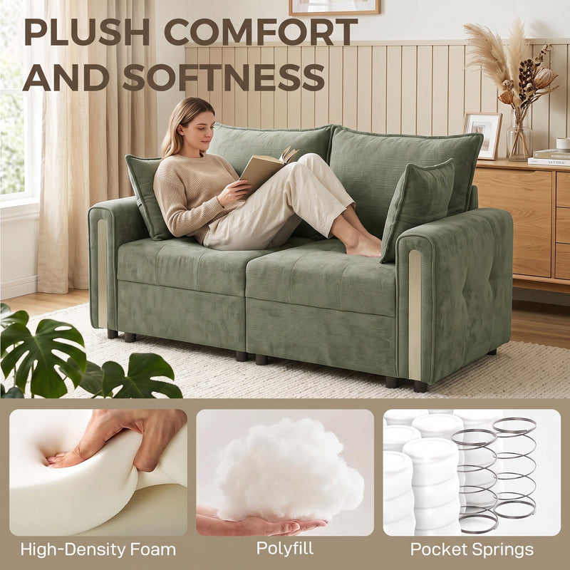 Plush comfort graphic with a woman relaxing on the sofa and its foam, polyfill and spring layers