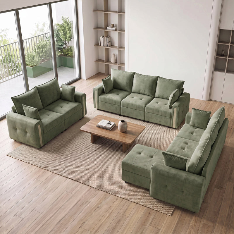 Room set from above showing the matching loveseat, 3 seater and corner sofa together