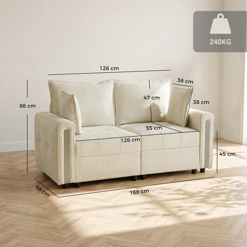 Dimensions diagram: 168 cm wide, 68 cm deep, 88 cm high, 126 cm seat width, 55 cm seat depth, 45 cm seat height and 240 kg capacity