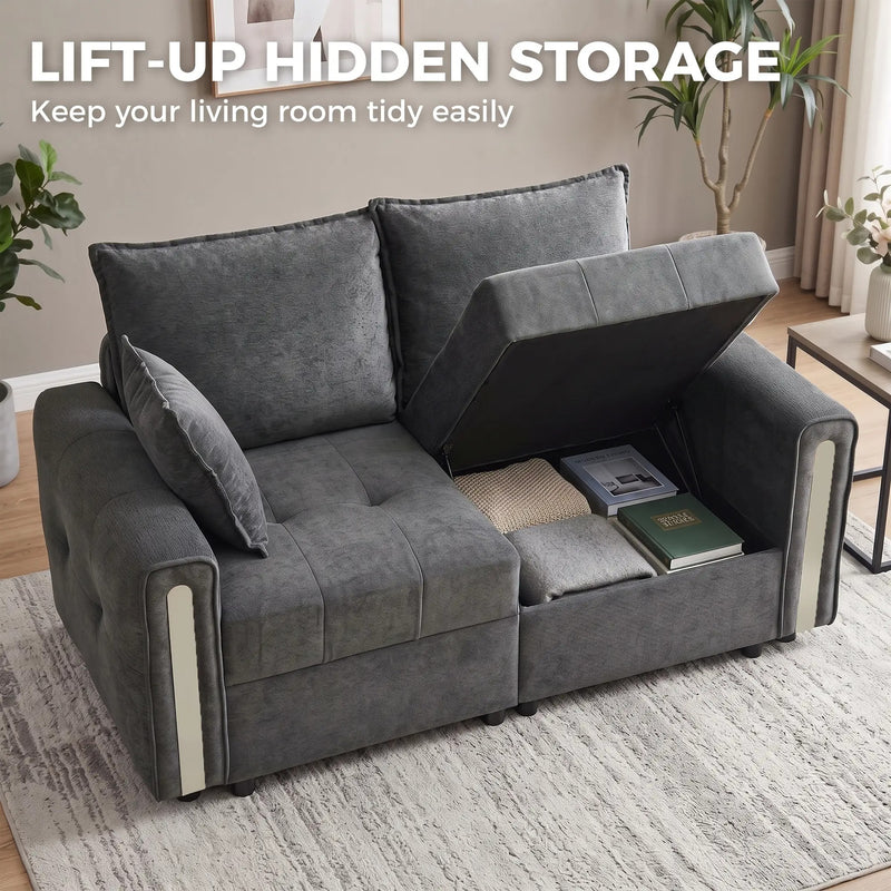 Lift-up hidden storage graphic with one seat raised to show books stored underneath