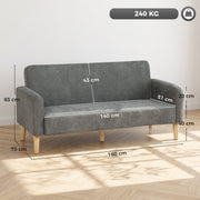 Dimensions diagram showing 160 x 73 x 83cm sofa size and 140 x 51cm seat with 240kg capacity