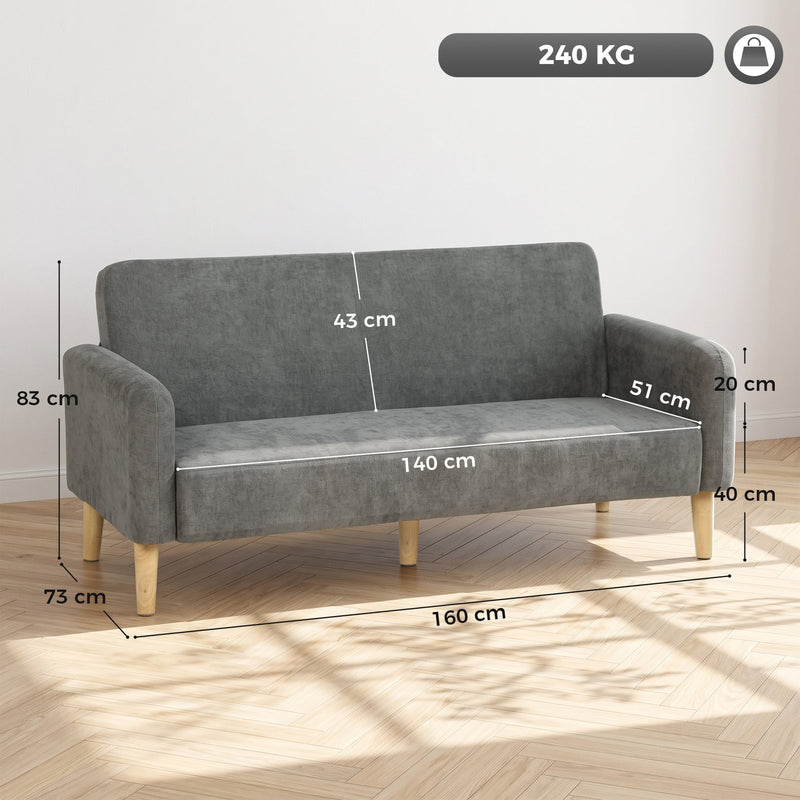 Dimensions diagram showing 160 x 73 x 83cm sofa size and 140 x 51cm seat with 240kg capacity