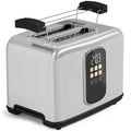 Silver Homcom 2 slice pop-up toaster with LED touch panel and raised warming rack