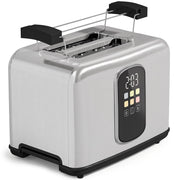 Silver Homcom 2 slice pop-up toaster with LED touch panel and raised warming rack