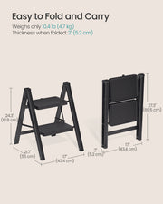 Dimension diagram showing 61.8 cm open height, 69.5 cm folded height and 43.4 cm width