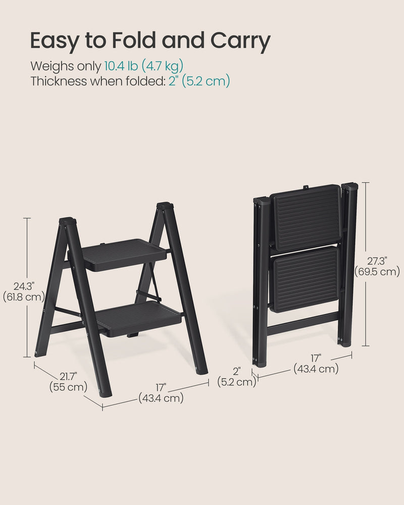Dimension diagram showing 61.8 cm open height, 69.5 cm folded height and 43.4 cm width
