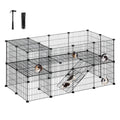 Black 2-storey Songmics wire pet playpen with guinea pigs inside, shown with the included rubber mallet and cable ties