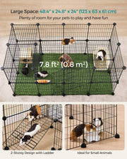 Overhead view of the pet playpen on green matting, labelled 123 x 63 x 61 cm with a 0.8 square metre floor area