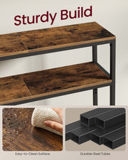 Close-up of the rustic brown panels and black frame with easy-clean surface and steel tube details