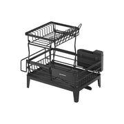 Ink black 2-tier dish drying rack with rotatable spout