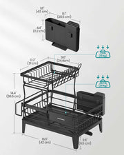 Top-down view of the two-tier dish rack layout