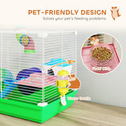 Close-up of the food dish and water bottle fitted to the PawHut hamster cage