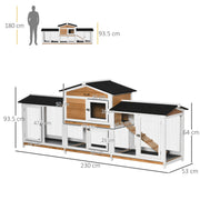 Dimension diagram showing 230cm length, 53cm depth and 93.5cm height with compartment measurements