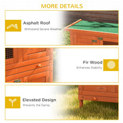 Close-up details showing the asphalt roof, fir wood construction and elevated leg design