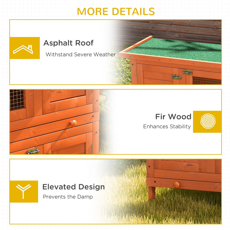 Close-up details showing the asphalt roof, fir wood construction and elevated leg design
