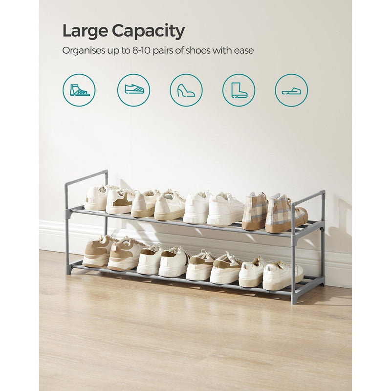 Capacity panel showing the rack organises up to 8 to 10 pairs of shoes