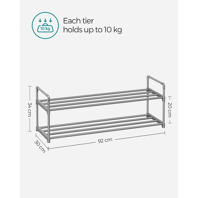 Dimension diagram marked 92 cm wide, 30 cm deep and 34 cm high with 20 cm shelf clearance