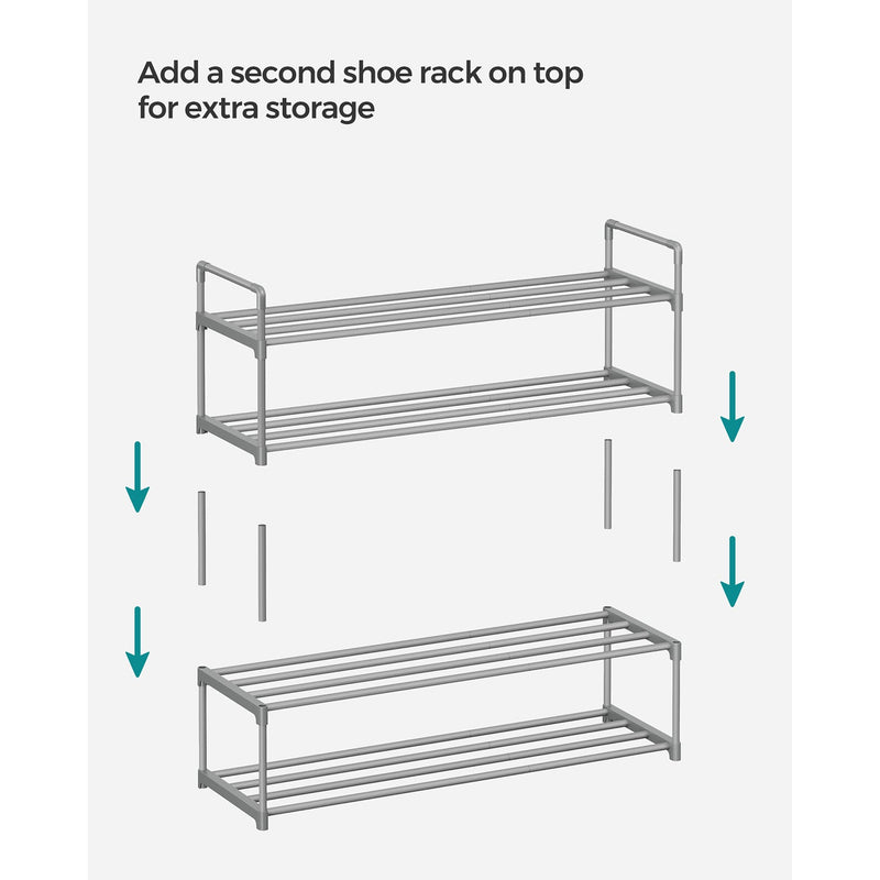 Diagram showing a second shoe rack stacked on top of the first for extra storage