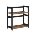 Black and rustic brown 2 tier bamboo spice rack on a white background