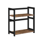 Black and rustic brown 2 tier bamboo spice rack on a white background