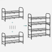 Diagram showing two 2 tier racks joined by four connector tubes into a 4 tier rack