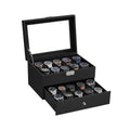 SONGMICS 2-tier black watch box with glass lid, main product shot