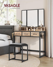 Vanity Dressing Table with Mirror and Padded Stool for Bedroom and Makeup by Vasagle