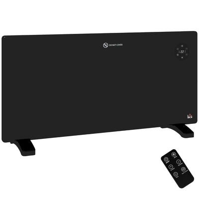 HOMCOM 2000W convector heater in black, angled studio view showing the LED control panel and remote
