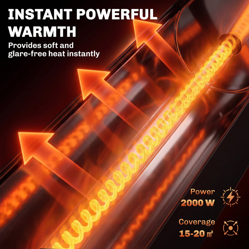 Close-up of the carbon-fibre heating tube glowing at 2000W