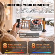 Remote control and knob control options for adjusting heat levels and timer