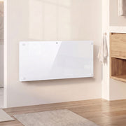HOMCOM panel heater freestanding beside a curtained window with a plant