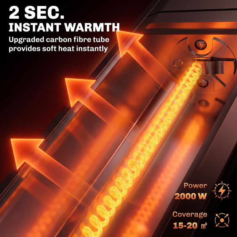 Close-up of the carbon-fibre heating tube glowing at 2000W
