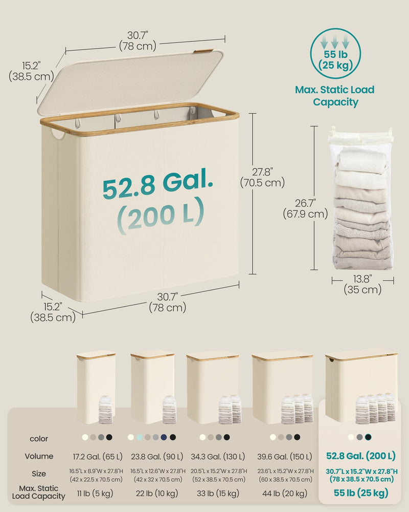 Dimensions diagram showing the laundry basket at 78 x 38.5 x 70.5 cm with a 25 kg load limit