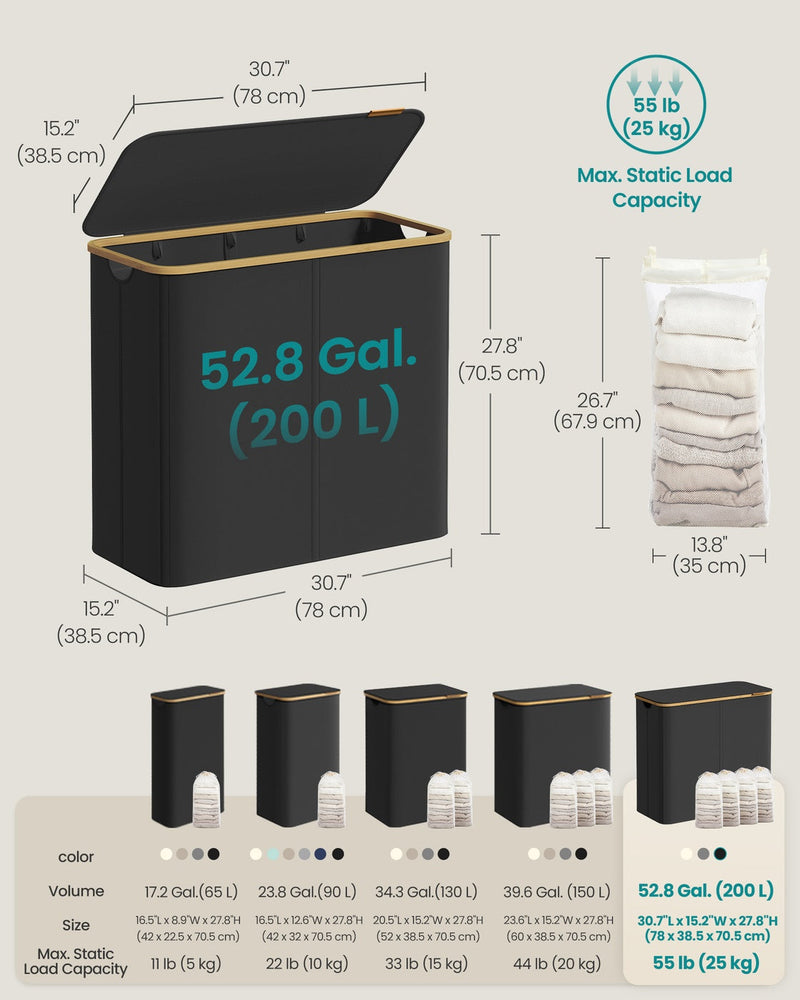 Faux leather handle tab on laundry basket lid